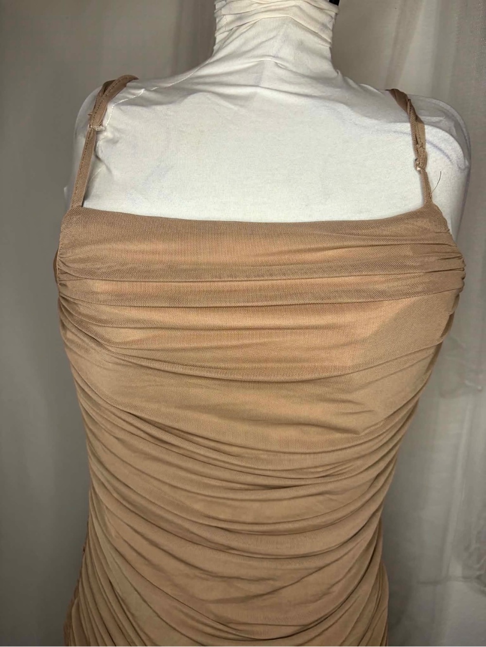 Ruched Tan Spaghetti Strap Dress XL